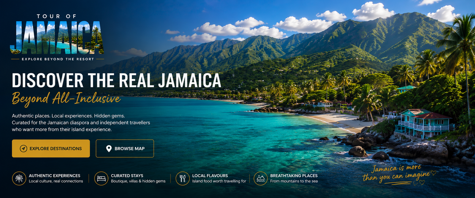Discover the real Jamaica beyond all-inclusive — aerial view of Jamaica’s coastline, mountains and hidden beaches